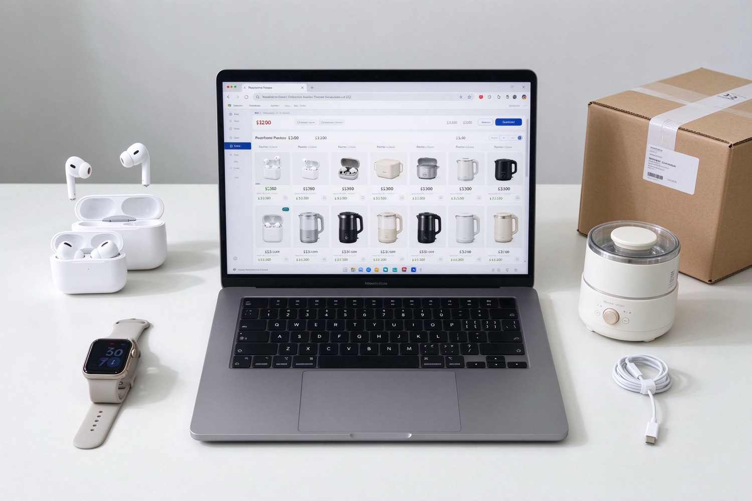 Product price catalog on screen with samples